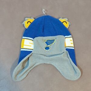 NHL St Louis Blues Infant Baby Trapper Knit Hat With Ears Blue Gray Yellow White